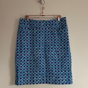 Lesley Evers French Terry Pencil Skirt, Blue Circle Print, Size Medium
